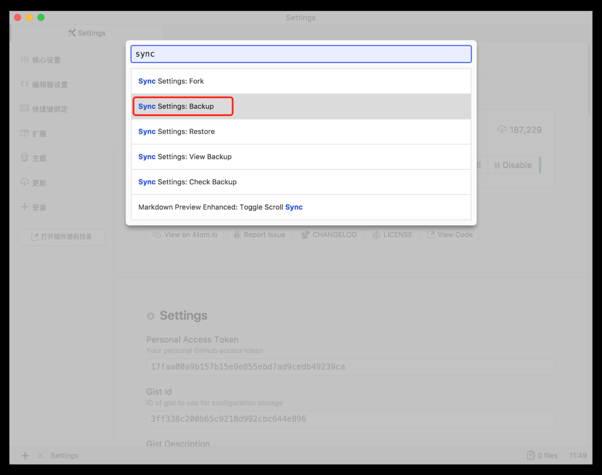 Sync Settings: Backup